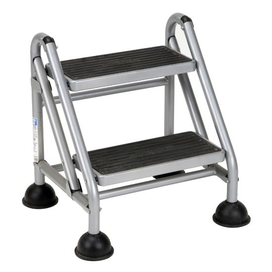 Picture of Cosco Rolling Commercial Step Stool, 2-Step, 19 7/10 Spread, Black/Platinum