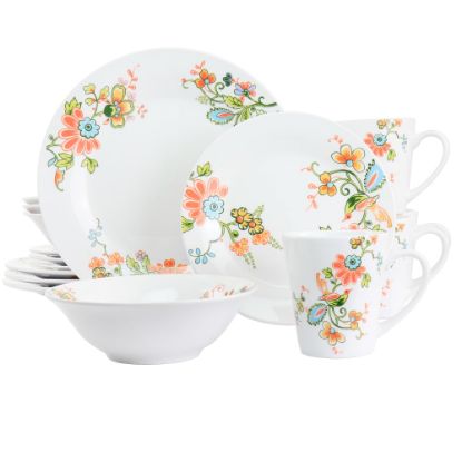 Picture of Elama Spring Bloom 16-Piece Round Porcelain Dinnerware Set, Multicolor