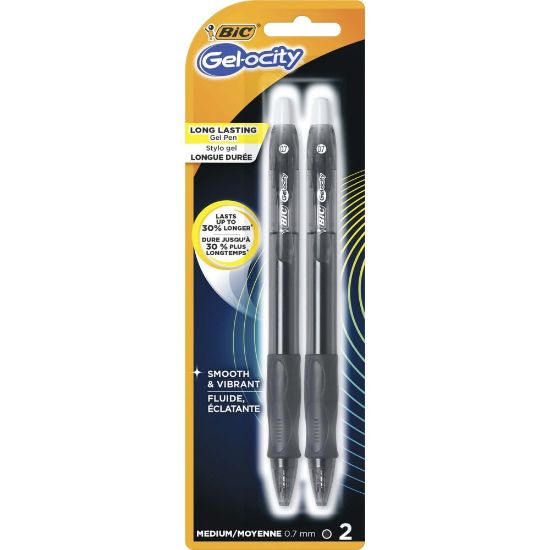 Picture of BIC Retractable Gel Pens, Pack Of 2, Medium Point, 0.7 mm, Translucent Barrel, Black Ink