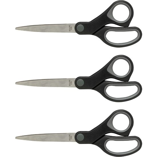 Picture of Sparco Straight Scissors w/Rubber Grip Handle - 8in Overall Length - Straight - Stainless Steel - Black, Gray - 3 / Bundle