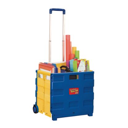 Picture of Educational Insights Teacher Tote-All Plastic Rolling Cart With Telescoping Handle, 16 3/4inH x 15 3/4inW x 14 1/4inD, Blue/Yellow