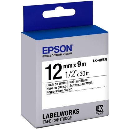 Picture of Epson LabelWorks Standard LK-4WBN Tape Cartridge, 1/2in x 30ft, Black/White