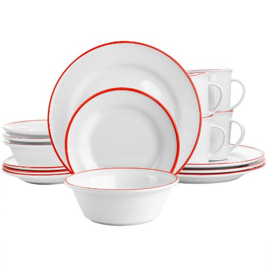 Picture of Martha Stewart Fine Ceramic 16-Piece Dinnerware Set, White/Red