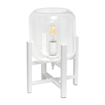 Picture of Simple Designs Wood Mounted Table Lamp, 13-7/16inH, Clear Shade/White Base