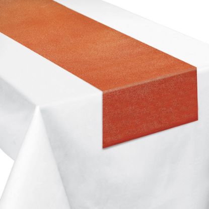 Picture of Amscan Dark Rust Metallic Fabric Table Runner, 13in x 72in, Orange