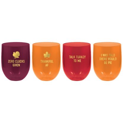 Picture of Amscan Thanksgiving Plastic Wine Glasses, 15.2 Oz, Multicolor, Set Of 4 Glasses