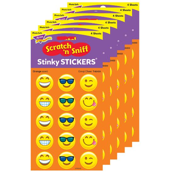 Picture of Trend Stinky Stickers, Emoji Cheer/Orange, 60 Per Pack, 6 Packs