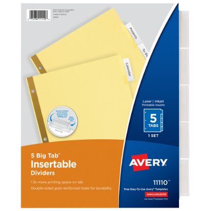 Picture of Avery Big Tab Insertable Dividers Gold Reinforced Edge, Buff/Clear, 5-Tab