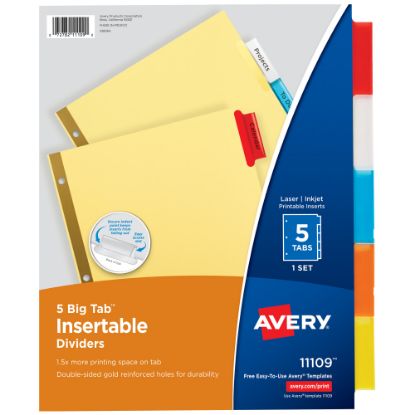 Picture of Avery Big Tab Insertable Dividers Gold Reinforced Edge, Buff/Multicolor, 5-Tab