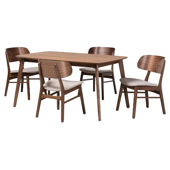 Picture of Baxton Studio Alston 5-Piece Dining Set, Beige/Walnut Brown