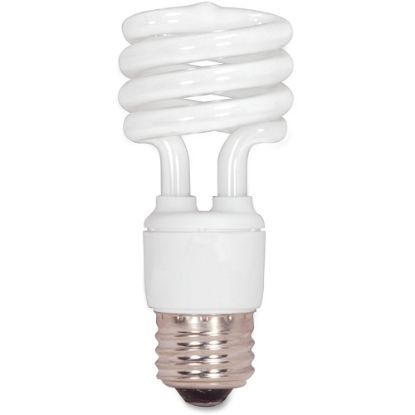 Picture of Satco T2 13-watt Mini Spiral CFL Bulb - 13 W - 60 W Incandescent Equivalent Wattage - 120 V AC - 880 lm - Spiral - T2 Size - Cool White Light Color - E26 Base - 12000 Hour - 6920.3 deg.F (3826.8 deg.C) Color Temperature - 82 CRI