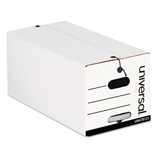 Picture of Universal Heavy-Duty Storage Boxes With String & Button Closure And Built-In Handles, Letter Size, 10in x 12in x 24in, White, Case Of 12