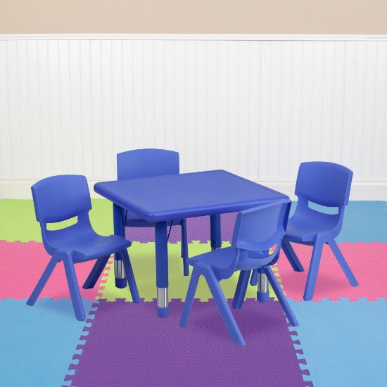 Picture of Flash Furniture 24ft" Square Plastic Height-Adjustable Activity Table with 4 Chairs, Blue