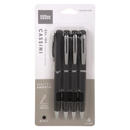 Picture of Office Depot Brand Cassini Side-Click Gel Pens, Fine Point, 0.7 mm, Black Barrel, Black Ink, Pack Of 4