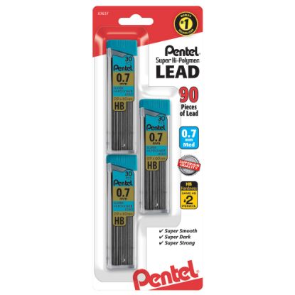 Picture of Pentel Super Hi-Polymer Leads, 0.7 mm, Medium, HB, 30 Leads Per Tube, Pack Of 3 Tubes