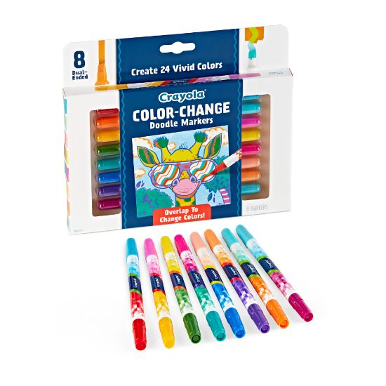 Picture of Crayola Color Change Doodle Markers, Chisel Points, Assorted Barrel Colors/Multicolor Ink, Pack Of 8 Markers