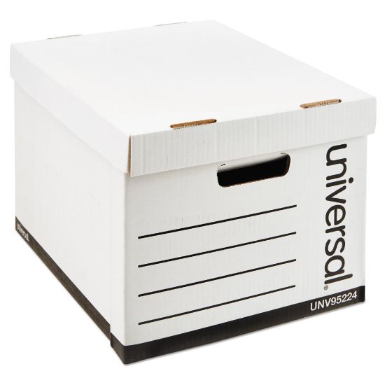 Picture of Universal Fast Assembly Heavy-Duty Storage Boxes With Lift-Off Lids And Built-In Handles, Letter/Legal Size, 10 1/4in x 12in x 15in, White, Case Of 12