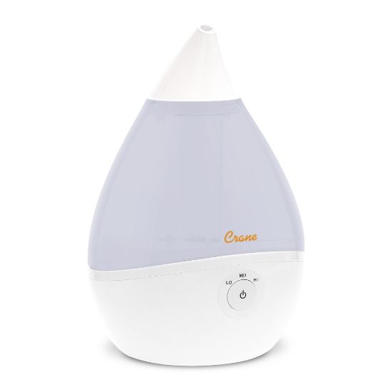 Picture of Crane Droplet Ultrasonic Cool Mist Humidifier, 0.5 Gallon,  6 3/4in x 6 3/4in x 10 1/2in, White