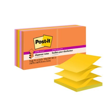 Picture of Post-it Super Sticky Pop Up Notes, 3 in x 3 in, 10 Pads, 90 Sheets/Pad, 2x the Sticking Power, Energy Boost Collection