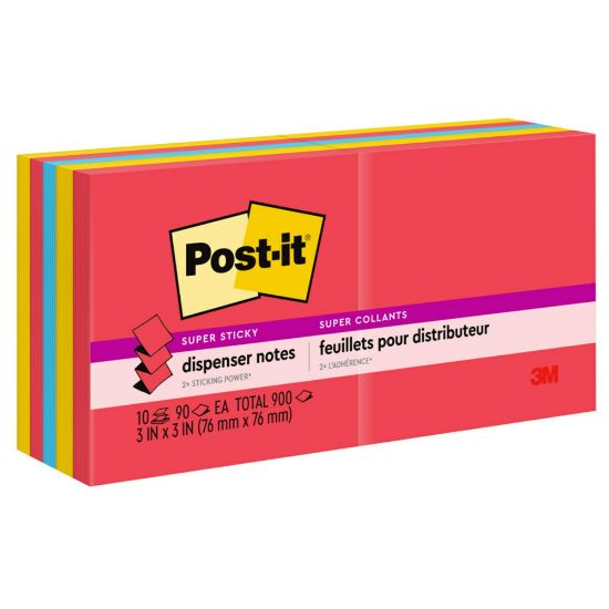 Picture of Post-it Super Sticky Pop Up Notes, 3 in x 3 in, 10 Pads, 90 Sheets/Pad, 2x the Sticking Power, Playful Primaries Collection