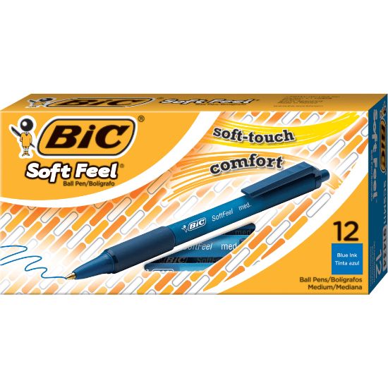 Picture of BIC Soft Feel Retractable Ballpoint Pens, Medium Point, 1.0 mm, Blue Barrel, Blue Ink, Pack Of 12