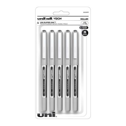 Picture of uni-ball Vision Liquid Ink Rollerball Pens, Fine Point, 0.7 mm, Silver Barrel, Black Ink, Pack Of 5 Pens