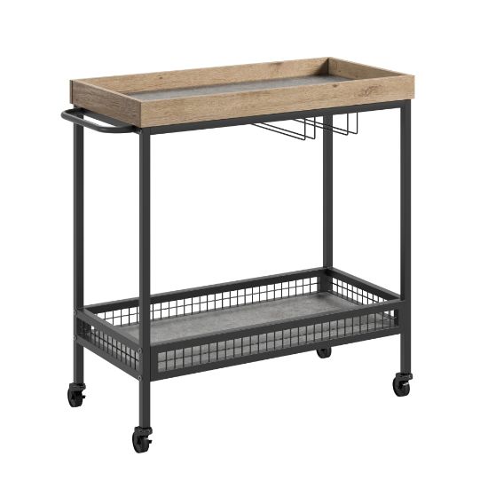 Picture of Sauder Market Commons Rolling Bar Cart, 32-3/4inH x 33-1/2inW x 14-7/8inD, Prime Oak/Slate Gray