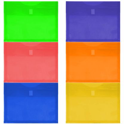 Picture of JAM Paper Plastic Envelopes, 9-3/4in x 13in, Hook & Loop Closure, Assorted Colors, Pack Of 6 Envelopes