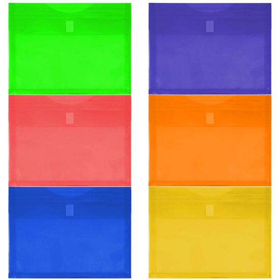 Picture of JAM Paper Plastic Envelopes, 9-3/4in x 13in, Hook & Loop Closure, Assorted Colors, Pack Of 6 Envelopes