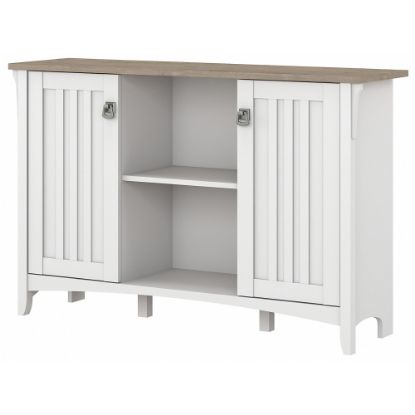 Picture of Bush Furniture Salinas Accent Storage Cabinet With Doors, Shiplap Gray/Pure White, Standard Delivery