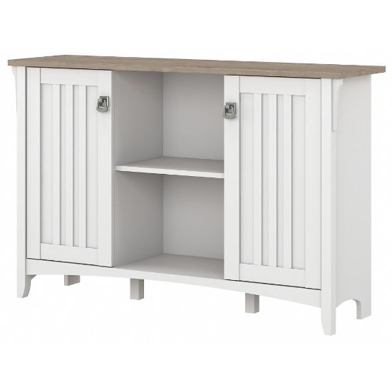 Picture of Bush Furniture Salinas Accent Storage Cabinet With Doors, Shiplap Gray/Pure White, Standard Delivery