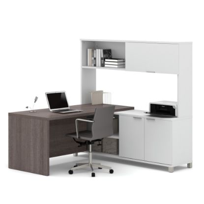 Picture of Bestar Pro-Linea 72inW L-Shaped Corner Desk With Hutch, Bark Gray/White