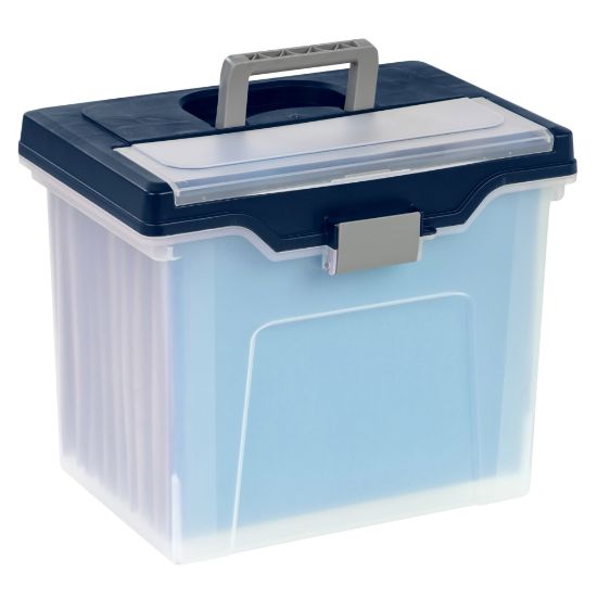 Picture of Office Depot Brand Mobile File Box, Large, Letter Size, 11-5/8inH x 13-13/6inW x 10inD, Clear/Blue