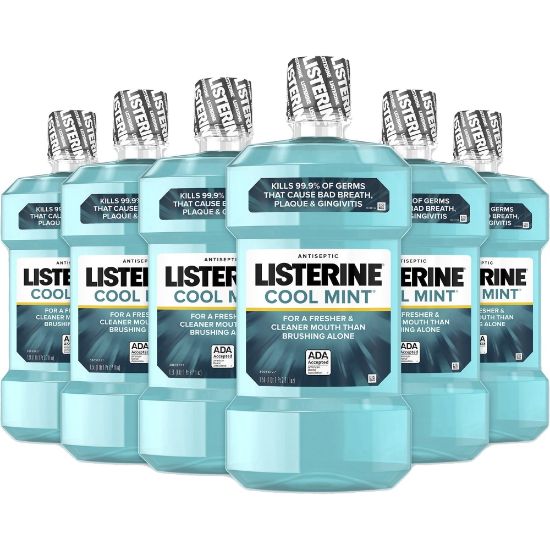 Picture of LISTERINE COOL MINT Antiseptic Mouthwash - For Plaque, Bad Breath, Gingivitis - Mint - 1.59 quart - 6 / Carton