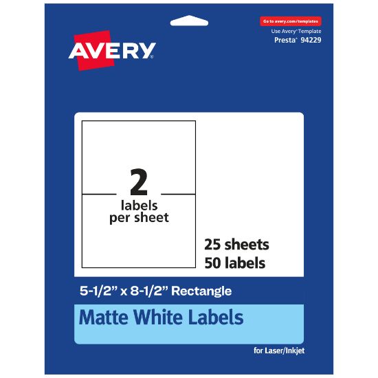 Picture of Avery Permanent Labels, 94229-WMP25, Rectangle, 5-1/2in x 8-1/2in, White, Pack Of 50