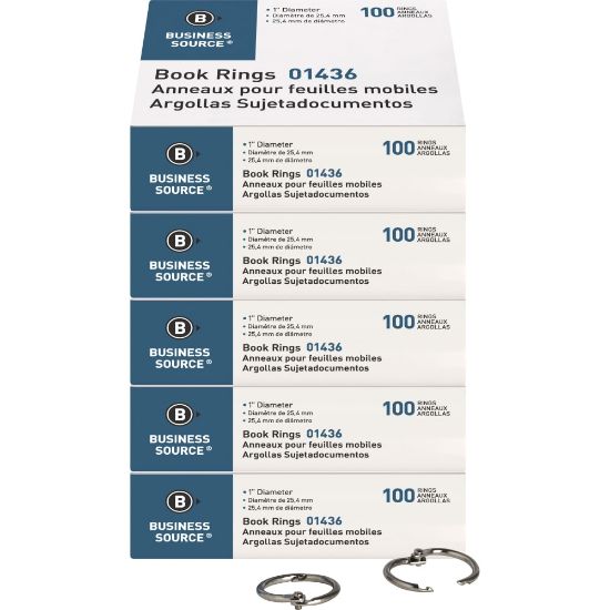 Picture of Business Source Standard Book Rings - 1in Diameter - Silver - Nickel Plated - 500 / Bundle