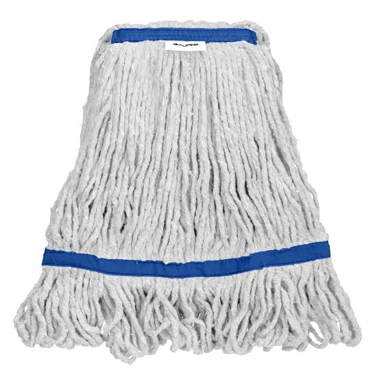 Picture of Alpine Industries Cotton Loop-End Mop Heads With 1in Head And Tail Bands, 32 Oz, White/Blue, Set Of 12 Heads