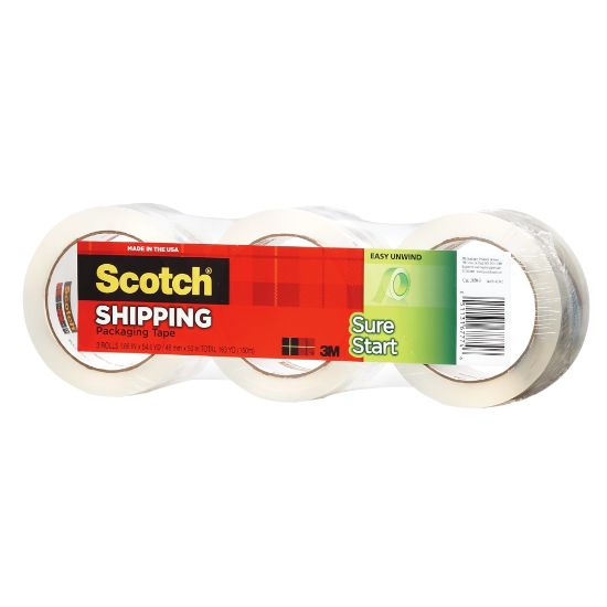 Picture of Scotch Sure Start Shipping Tape, 1-7/8in x 43.7 Yd., Clear, Pack Of 3 Rolls