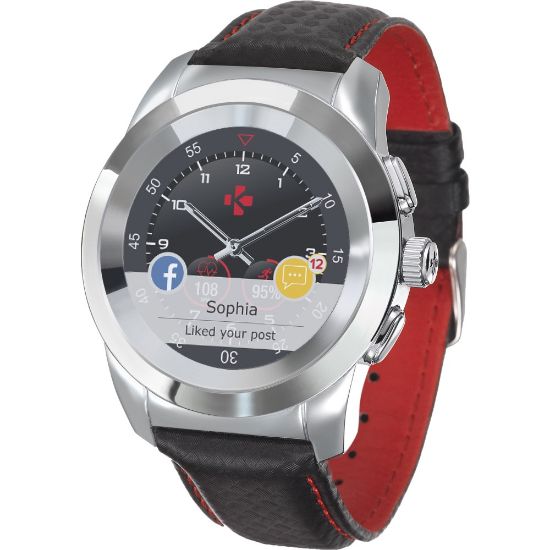 Picture of MyKronoz ZeTime Premium Hybrid Smartwatch, Regular, Polished Silver/Black Carbon Red, KRZT1RP-PSL-BKCAR