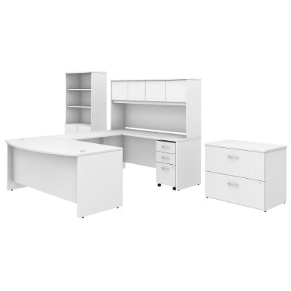 Picture of Bush Business Furniture Studio C 72inW x 36inD U Shaped Desk with Hutch, Bookcase and File Cabinets, White, Standard Delivery