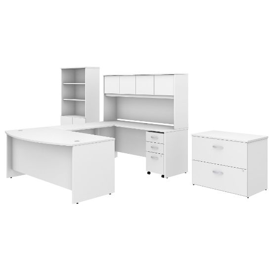 Picture of Bush Business Furniture Studio C 72inW x 36inD U Shaped Desk with Hutch, Bookcase and File Cabinets, White, Standard Delivery