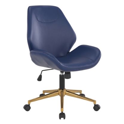 Picture of Office Star Reseda Ergonomic Faux Leather Mid-Back Office Chair, Navy/Gold