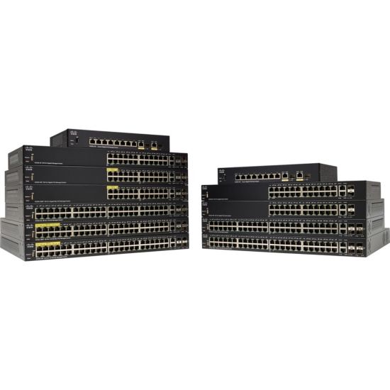 Picture of Cisco Small Business SF352-08P - Switch - L3 - managed - 8 x 10/100 (PoE+) + 2 x combo Gigabit Ethernet/Gigabit SFP - desktop - PoE+ (62 W)