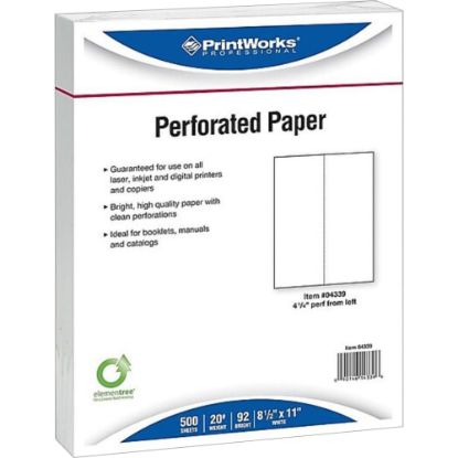 Picture of Paris Printworks Professional 4-1/2in Perforated Inkjet Or Laser Paper, White, Letter Size (8-1/2in x 11in), 500 Sheets Per Ream, Case Of 5 Reams, 20 Lb, 92 Brightness