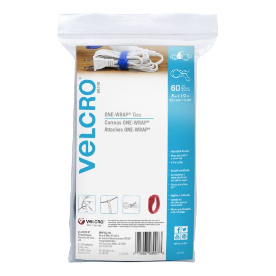 Picture of VELCRO Brand ONE-WRAP Thin Ties, 8in x 1/2in, Assorted Colors, Pack Of 60 Ties