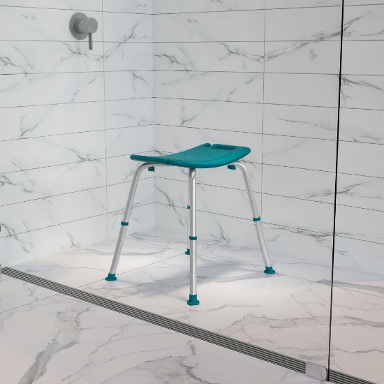 Picture of Flash Furniture Hercules Adjustable Bath And Shower Chair With Non-Slip Feet, 21-1/2inH x 19inW x 17inD, Teal