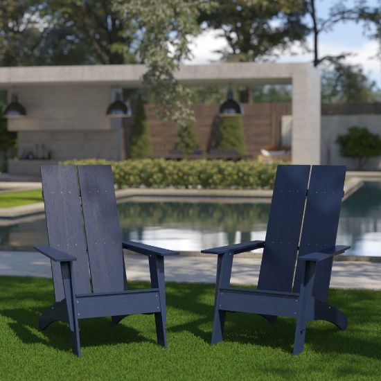 Picture of Flash Furniture Sawyer Modern All-Weather Poly Resin Wood Adirondack Chairs, Navy, Set Of 2 Chairs