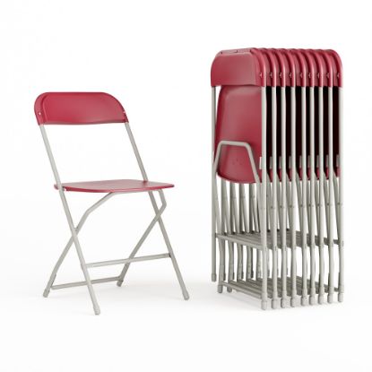 Picture of Flash Furniture HERCULES Series Premium Plastic Folding Chairs, Red, Set Of 10 Chairs