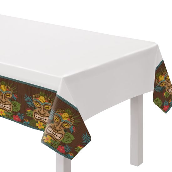 Picture of Amscan Vintage Tiki Plastic Table Covers, 54in x 84in, Pack Of 2 Covers