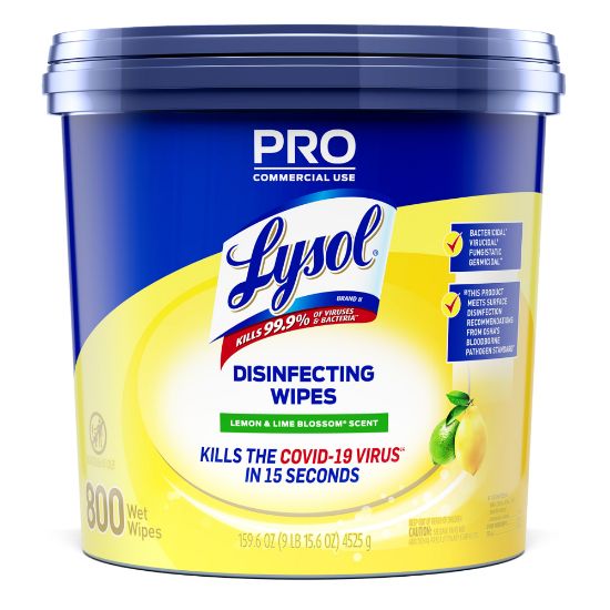 Picture of Lysol Disinfecting Wipe Bucket w/Wipes - Lemon & Lime Blossom Scent - 8in Length x 6in Width - 800 Each - White